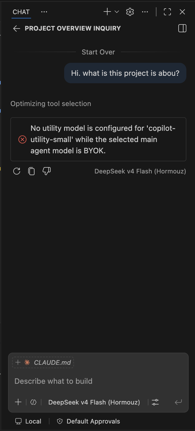 پیام خطای نبود مدل utility در چت VS Code